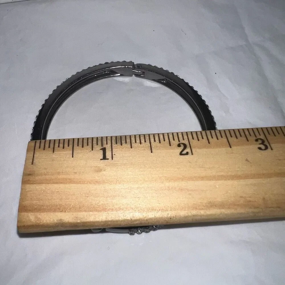 Gunmetal And Crystal Hinged Bangle Bracelet‎